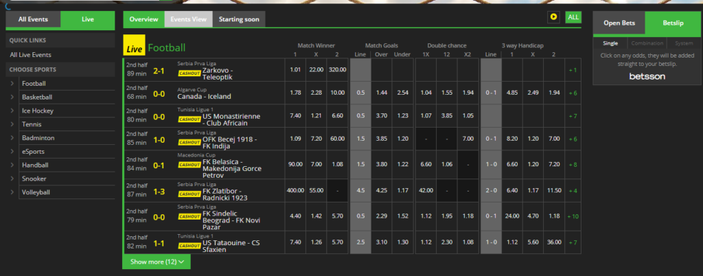 Betsson Betting In-Play