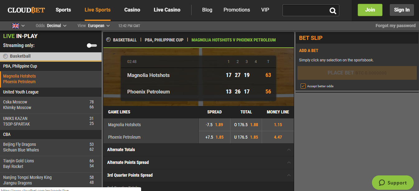 CloudBet Live Betting