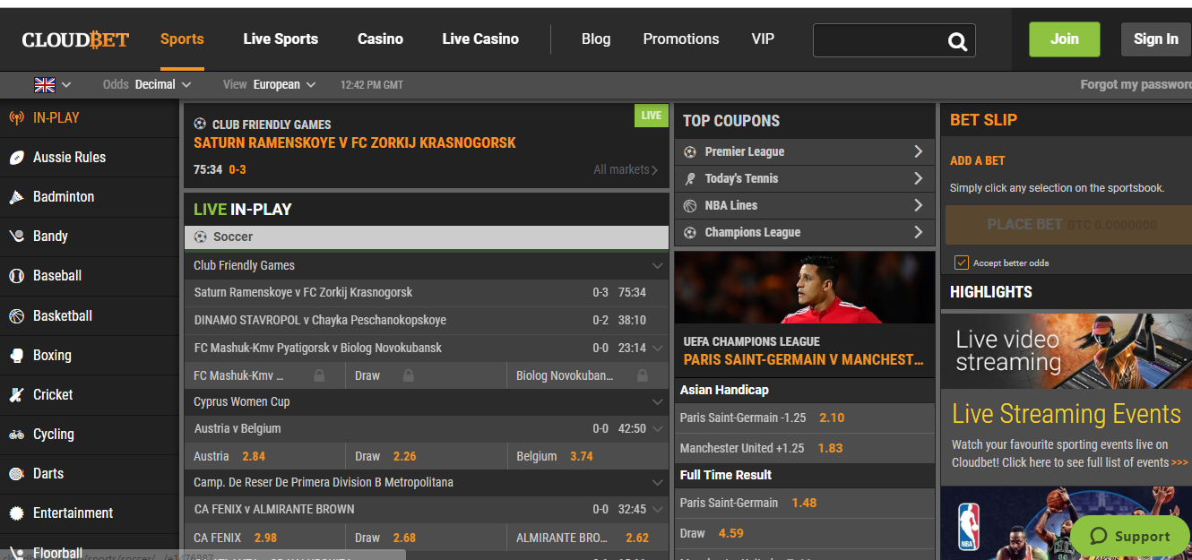 CloudBet Sports Betting Markets and Odds