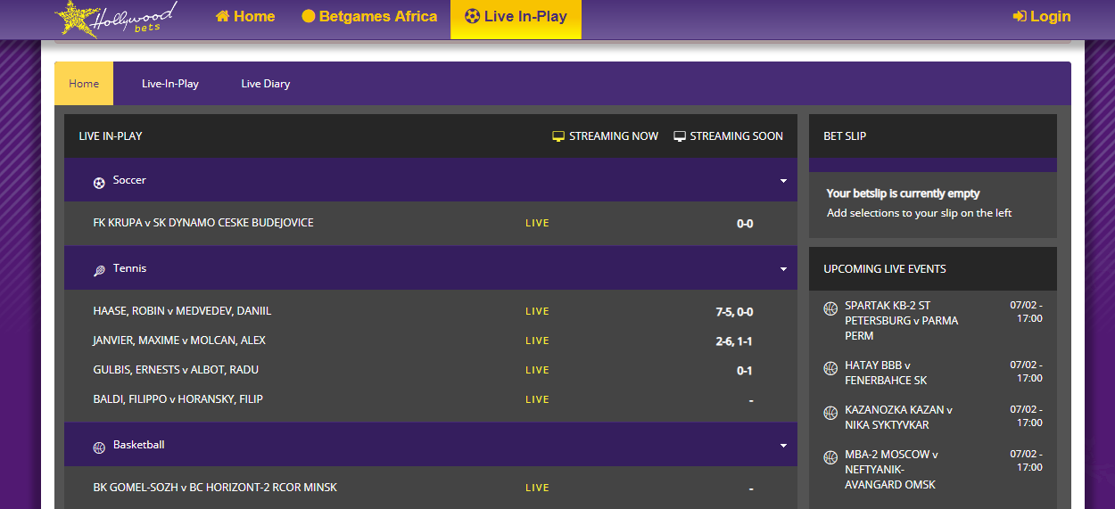 Betting In Play HollywoodBets Page